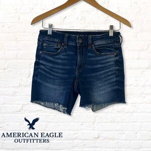 AMERICAN Eagle Super Stretch Cutoff Midi Denim Shorts Size 4 Mid Rise